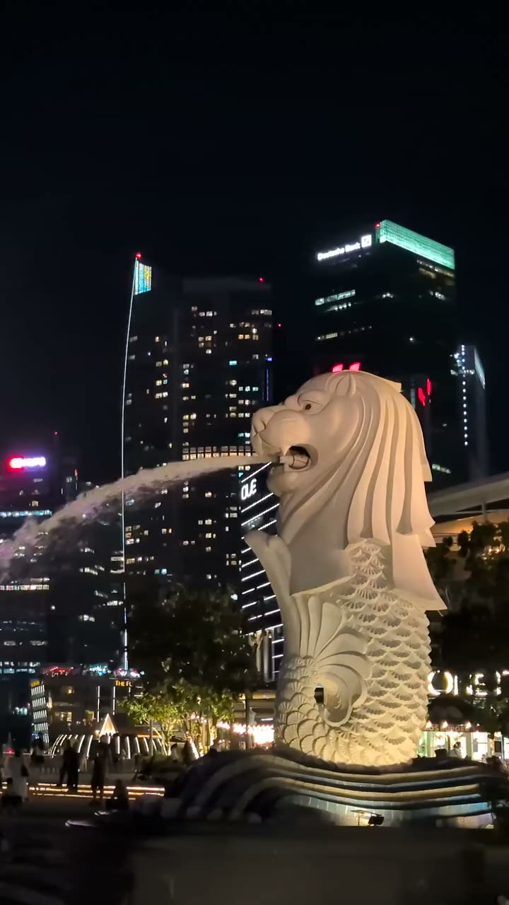 The Merlion at night in Singapore